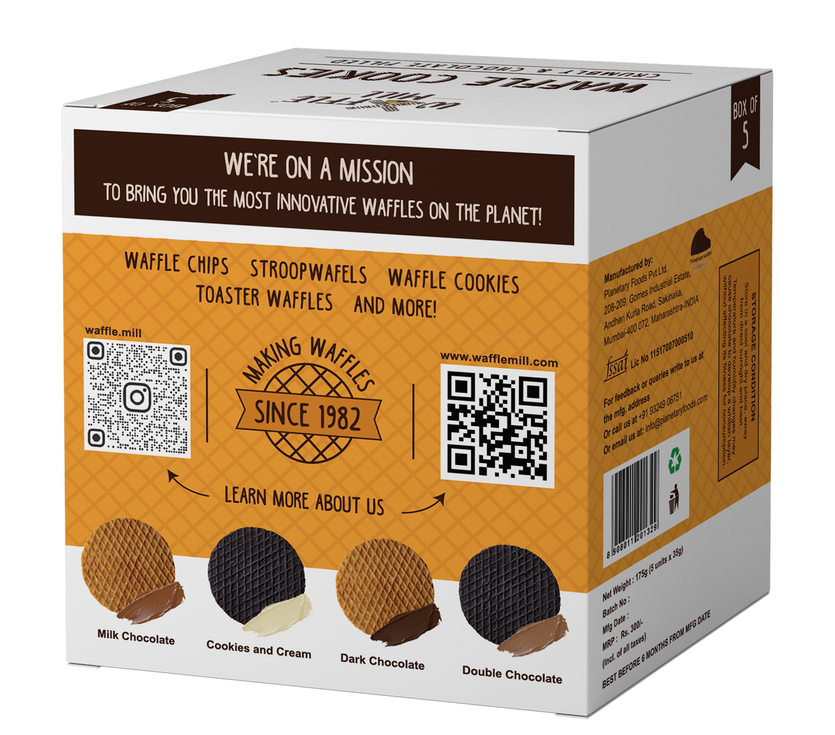 Waffle Cookies Double Chocolate 5 Pieces Waffle Mill