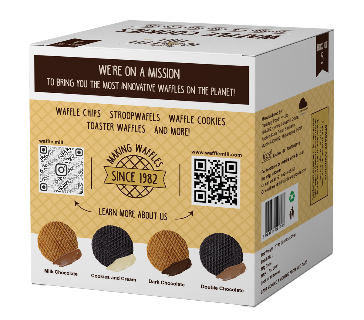 Waffle Cookies Milk Chocolate 5 Pieces Waffle Mill