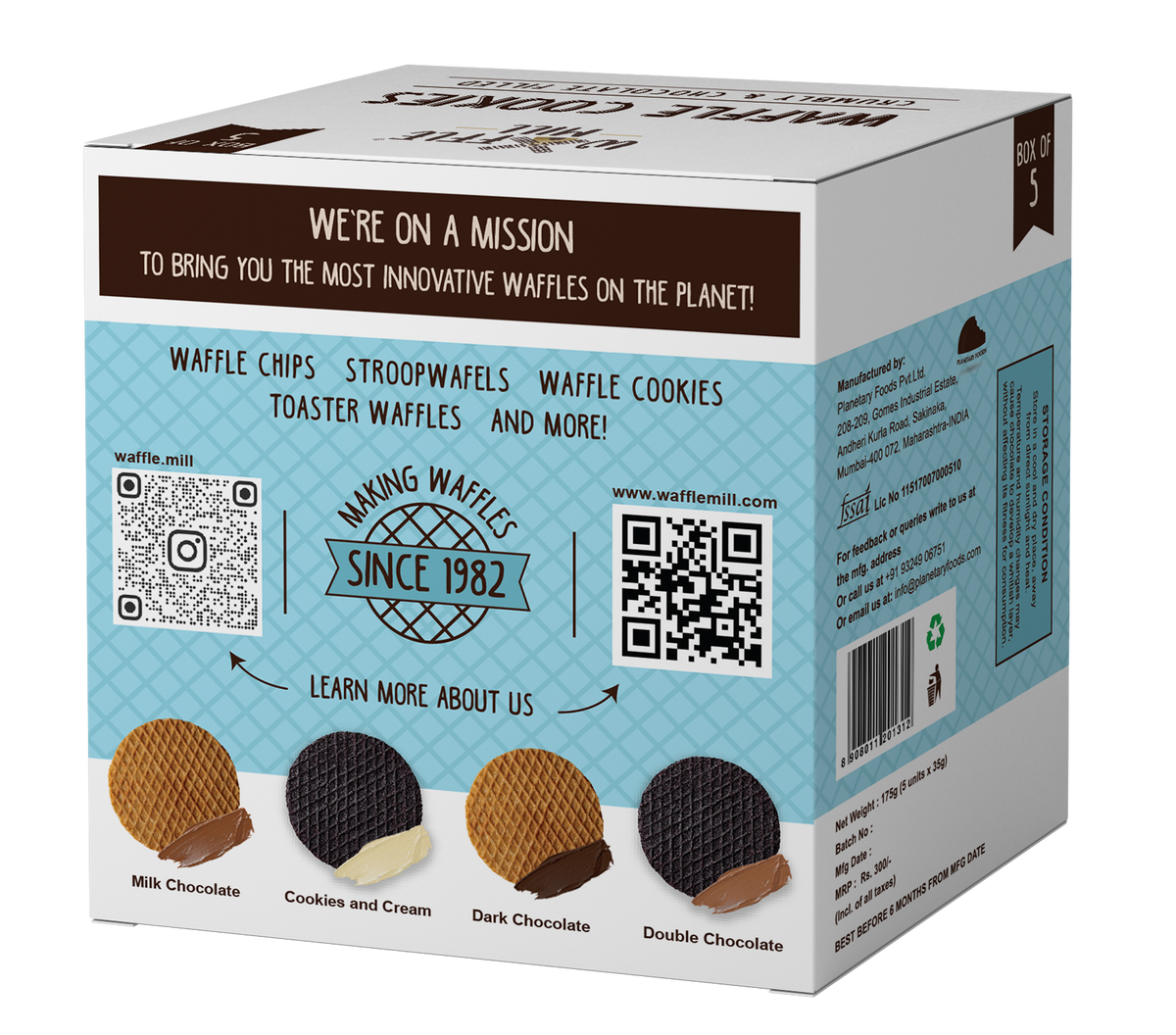 Waffle Cookies Cookies & Cream 5 Pieces Waffle Mill